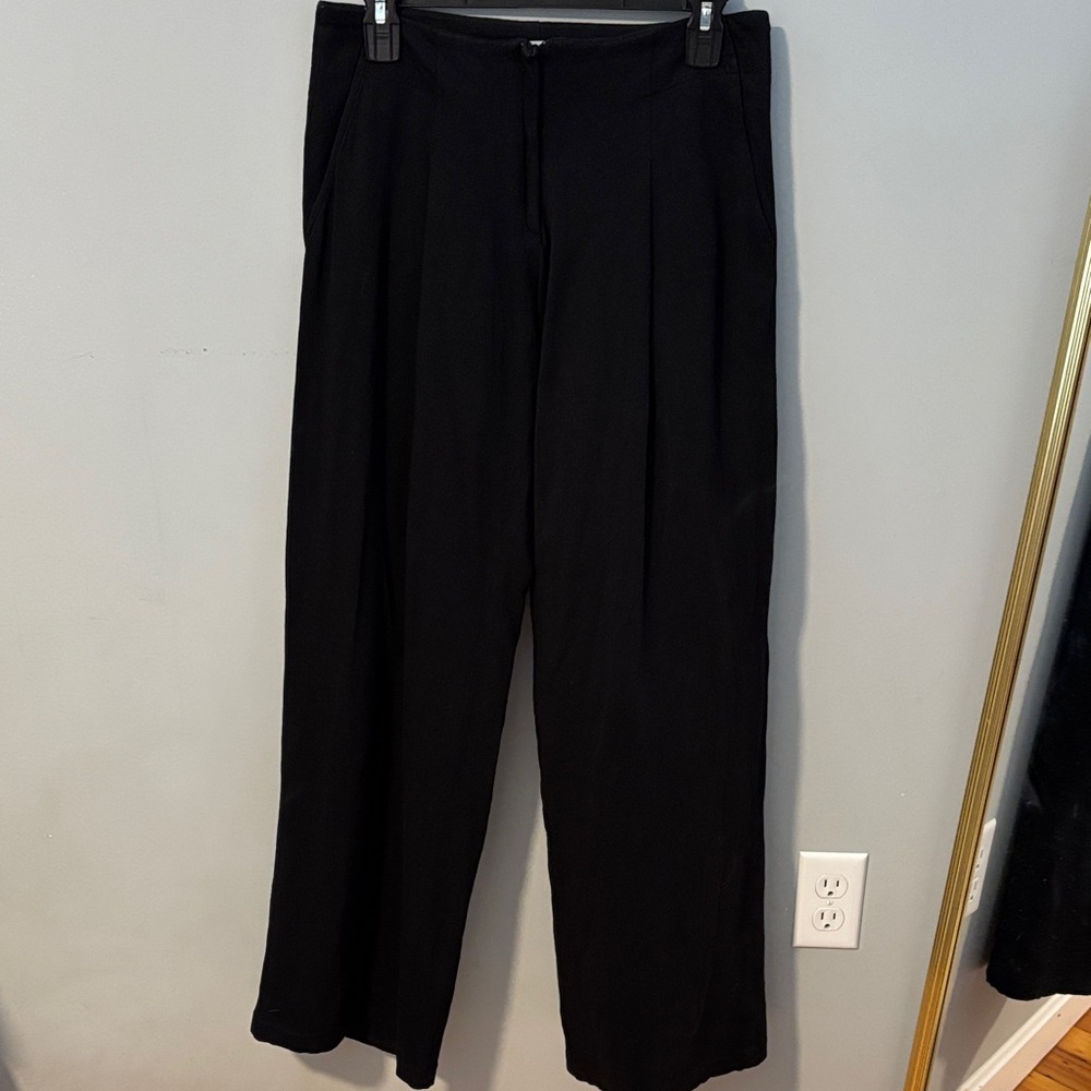 Italian Designer Elegant Soft Flowy Pleated Black‎ Wide Leg Women's Pants